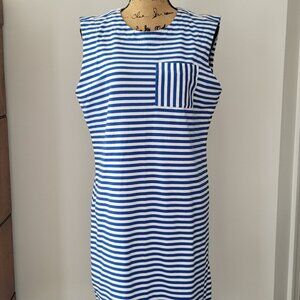 Ann Taylor LOFT Women's Blue White Striped Sleeveless Dress- Runs Big Check Meas